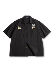 カウボーイとサボテンの刺繍が特徴のヴィンテージ感あふれるオーバーサイズオープンカラーシャツ