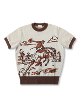 1930年代西部ライディング柄の三色ジャカード編みを施した耐久性高いニットTシャツ