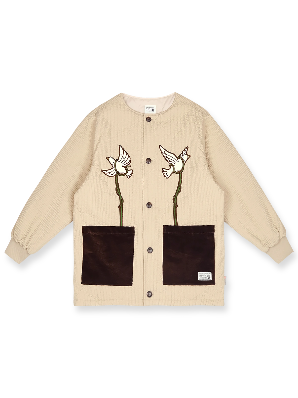 藤とハトをテーマにしたストライプテクスチャーのシンサレート中綿ジャケット