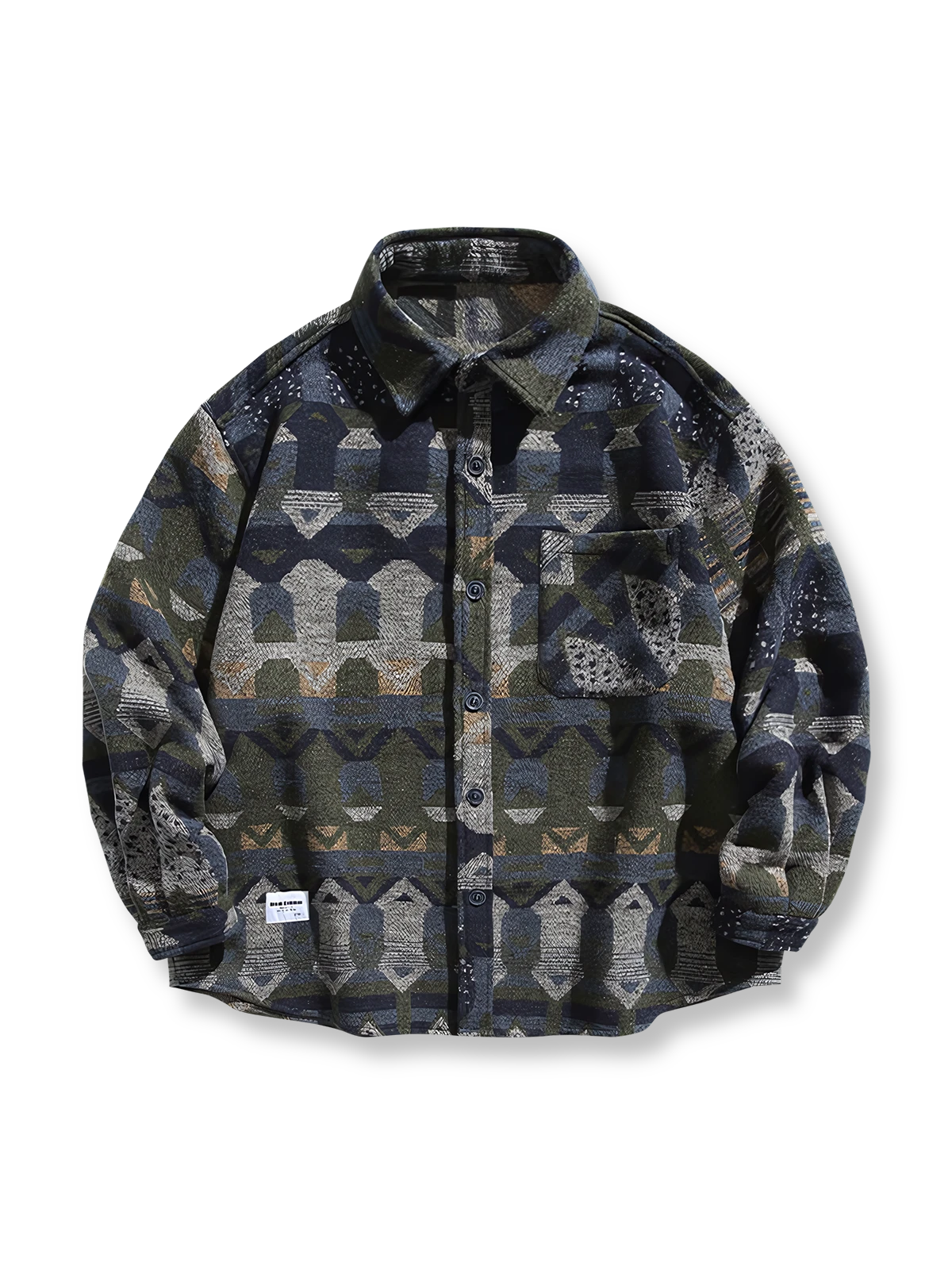 エスニック風ジャカード編みとウール混紡素材のゆったり長袖シャツ