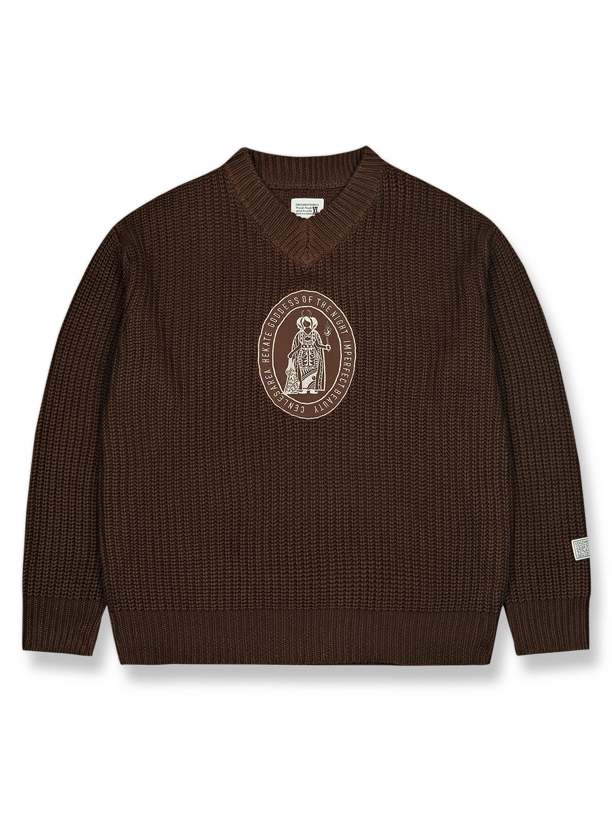 レトロなウールVネックニットセーターの全体展示