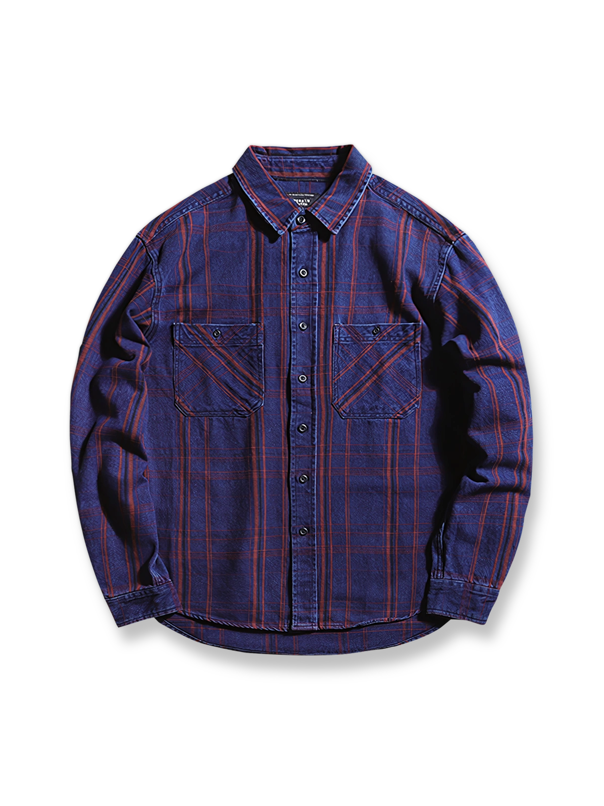 重厚なチェック柄とヴィンテージボタンが映えるワークレトロチェックシャツ