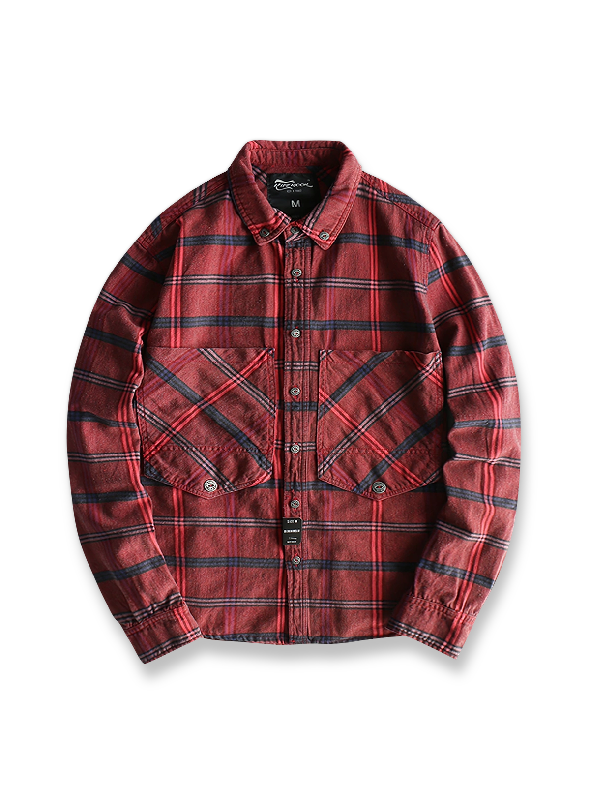 ウォッシュド加工と大きなポケットが特徴のヴィンテージ風チェックワークシャツ