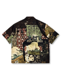 戲猫図ジャカードリヨセルキューバシャツ