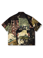 戲猫図ジャカードリヨセルキューバシャツ