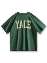 イェール大学ロゴの3D厚板プリントが施された純綿クルーネック半袖Tシャツ