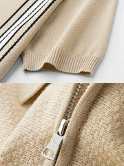 ジップフロントストライプニットポロ