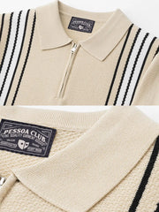 ジップフロントストライプニットポロ
