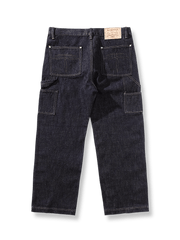  インディゴセルビッジデニムワイドレッグワークパンツの平置き画像