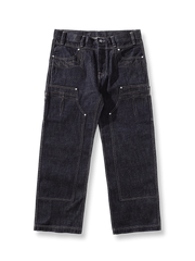 インディゴセルビッジデニムのワイドレッグワークパンツ