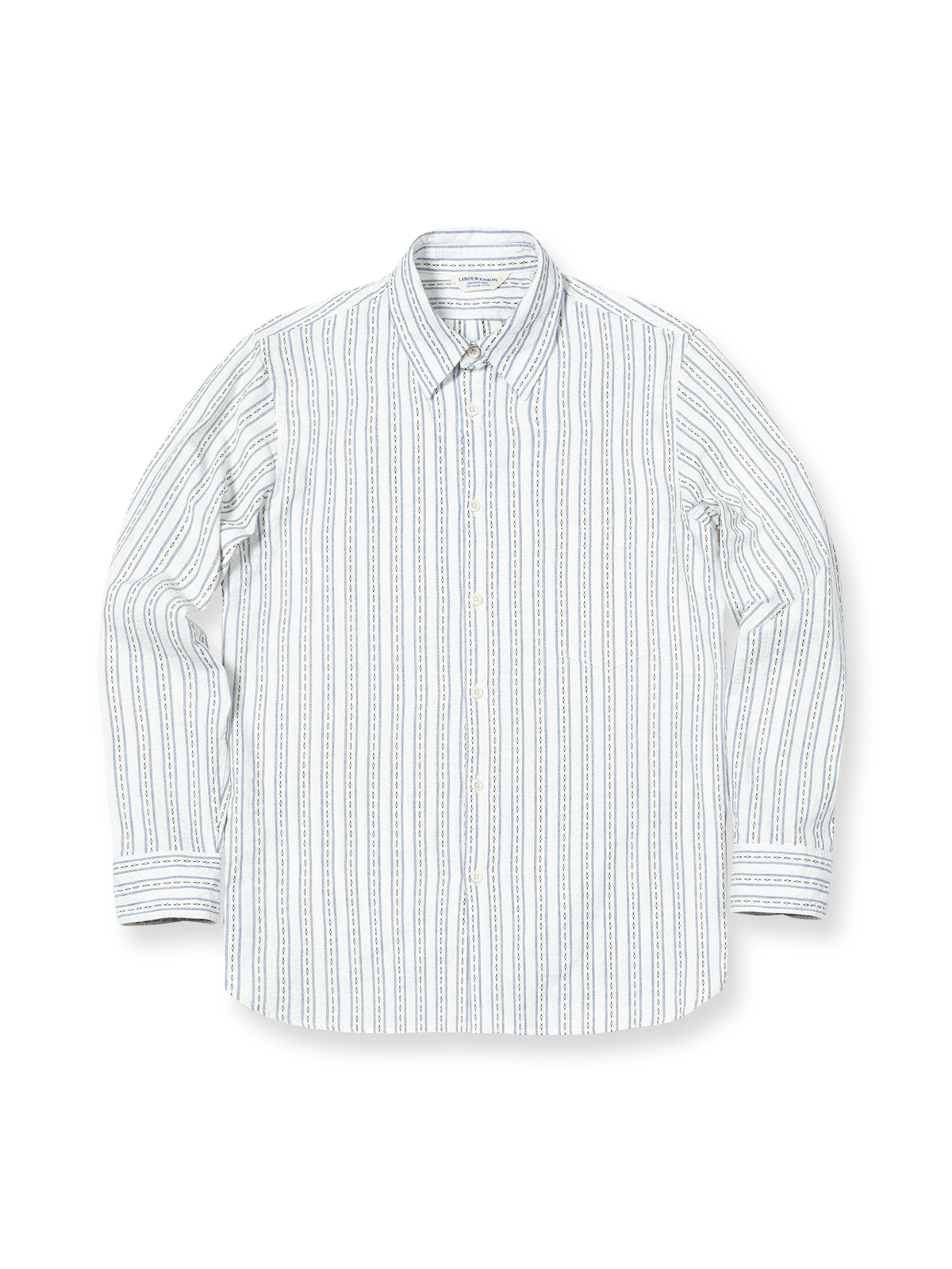 1920年代スタイルのジャカード織りストライプとシェルボタンが特徴のヴィンテージシャツ