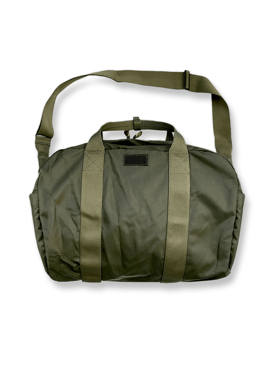 1970年代陸軍風軽量ナイロン製ヘルメットバッグ。42×25×22cm大容量、ナイロンショルダーストラップとハンドル付き。