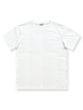 クラシックなシンプルな純白のクルーネックショートスリーブTシャツ全体像を展示し、その高品質のヘビーウェイトニットコットン素材を強調。