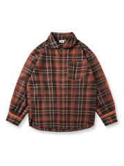 パッチワークチェック柄長袖シャツ正面図