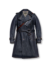 22オンスセルビッジデニムのミディ丈トレンチコート