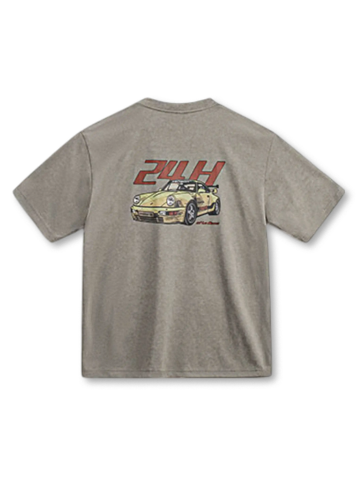 「24H」レーシングロゴとGarage56カーをバックプリントしたウォッシュドTシャツ