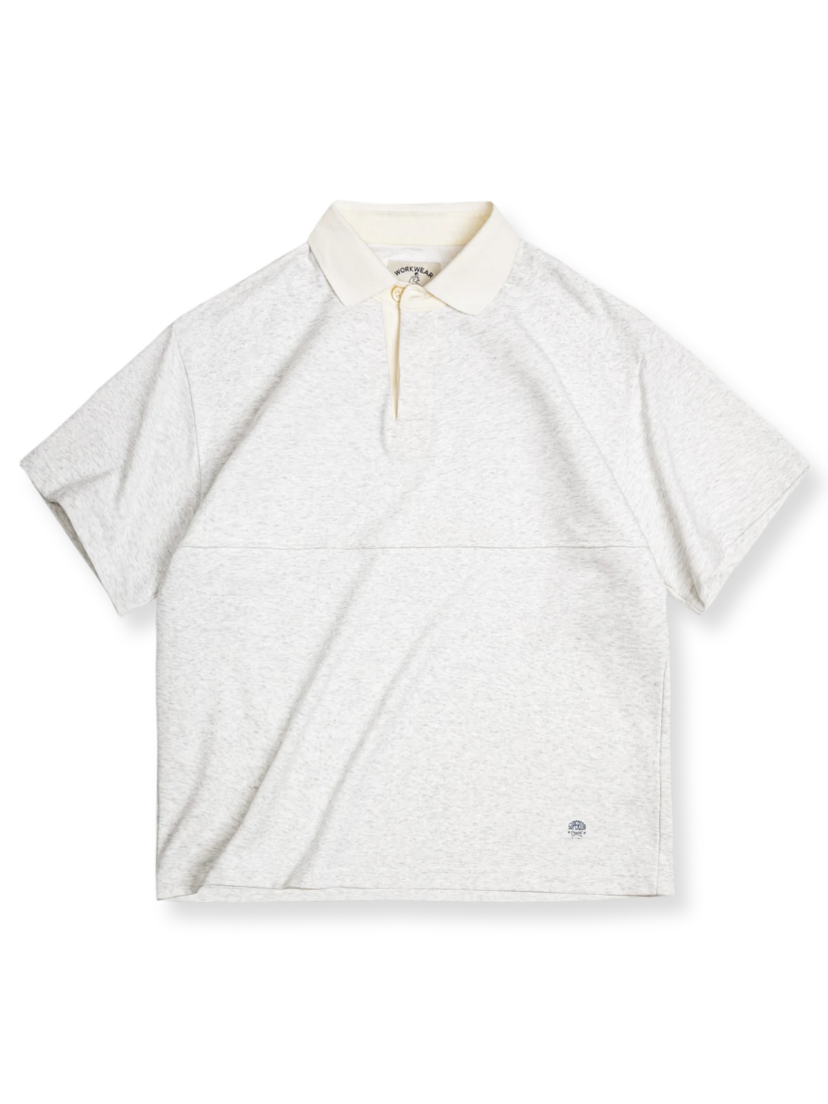 280gヘビーウェイトグレー生地と原白スプリットカラーのコットン混紡ポロシャツ。