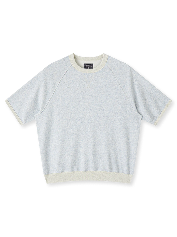 290gコットンスラブループバック編みのラグランスリーブTシャツ