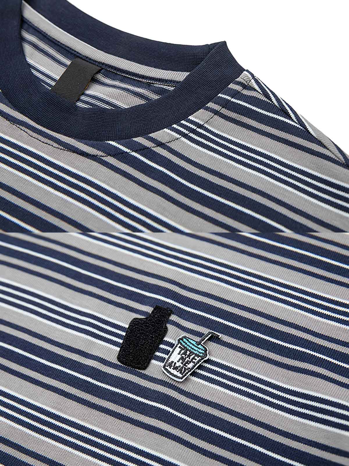  Tシャツの詳細、ストライプデザインと取り外し可能なパッチ