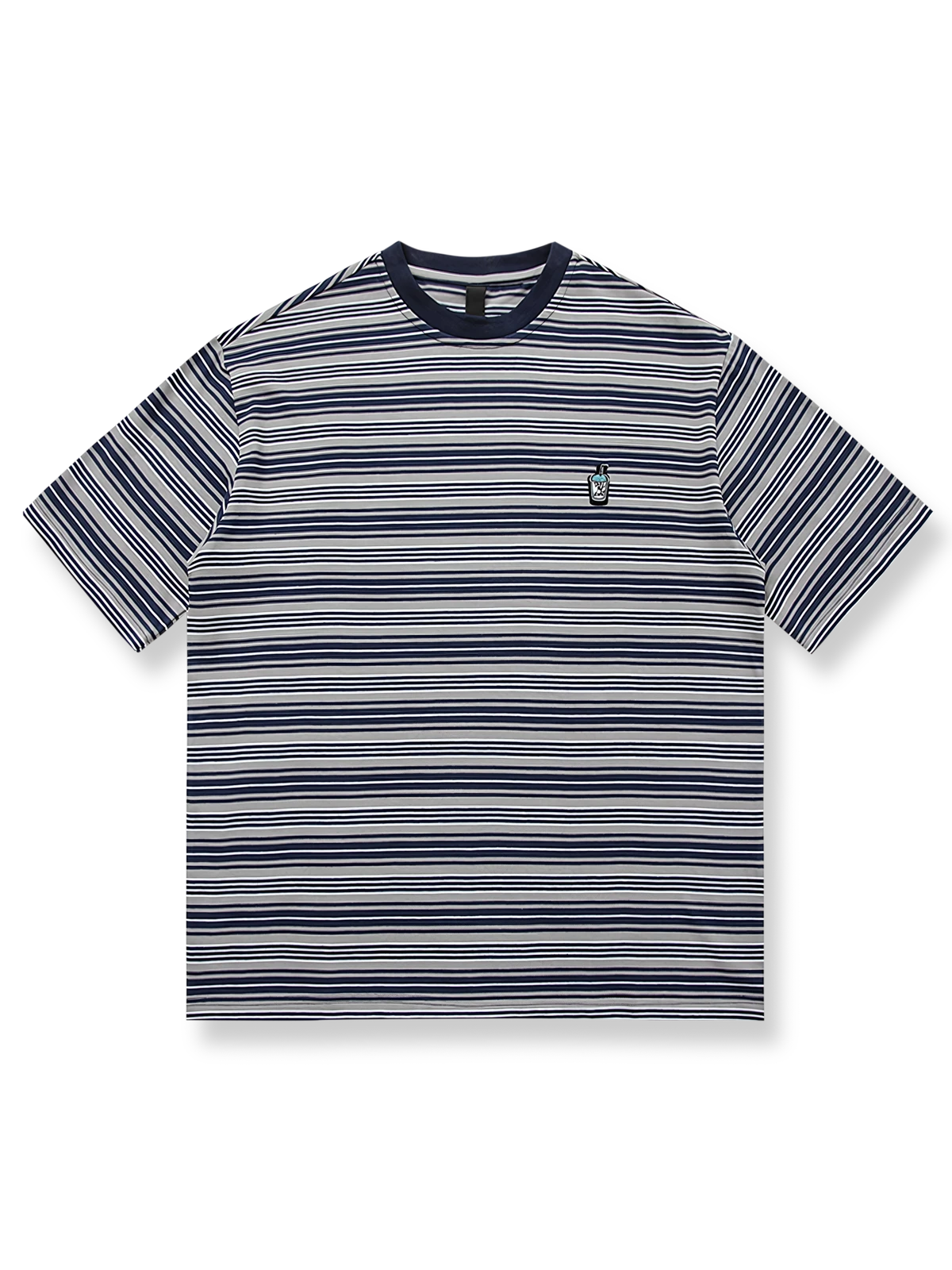 300gヘビーウェイトのストライプTシャツ、取り外し可能なパッチ付き。