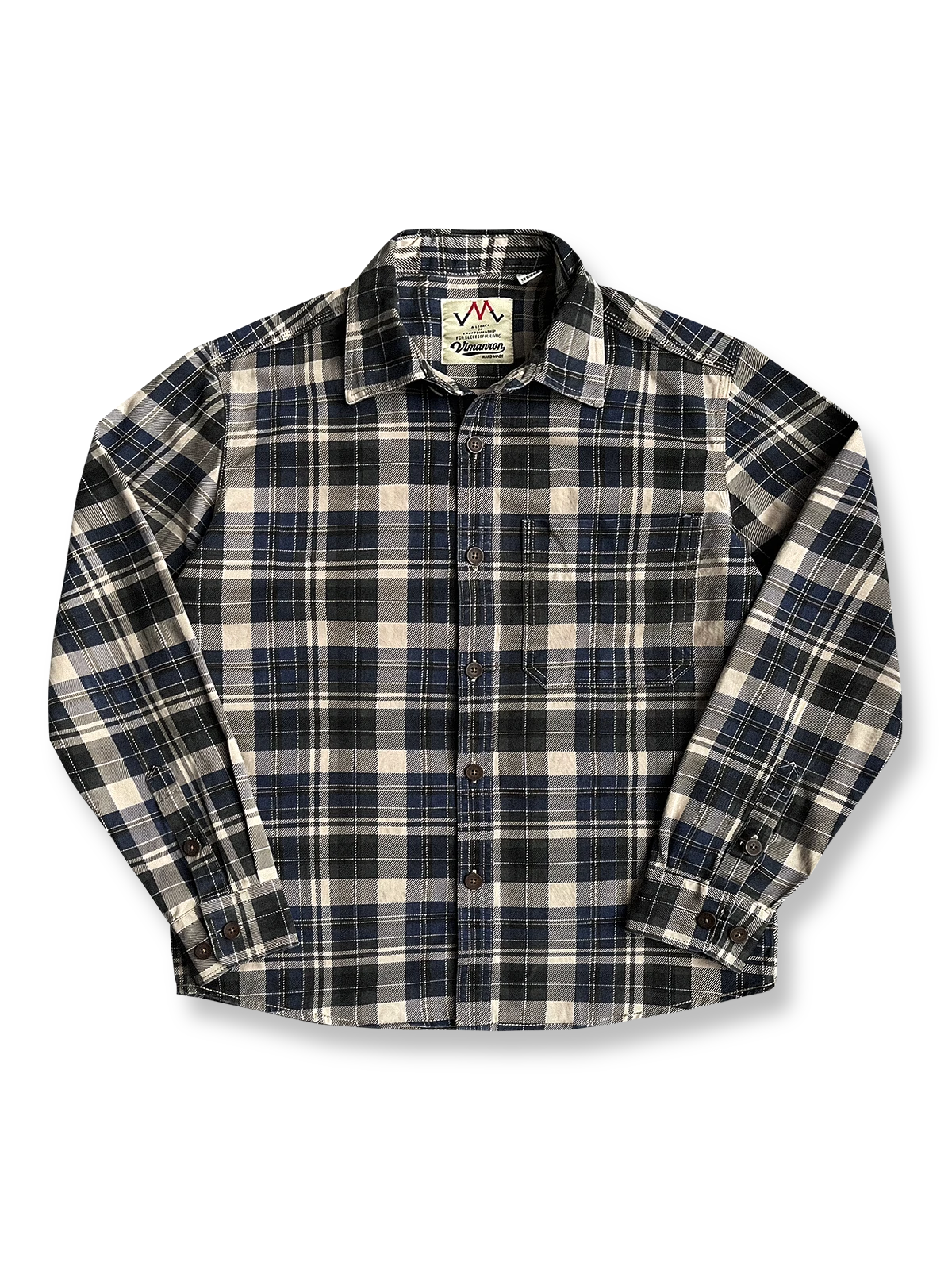 ヴィンテージ調の100%コットン長袖チェックシャツ。アメカジ＆ウェスタンデザイン、ドロップショルダー仕様。