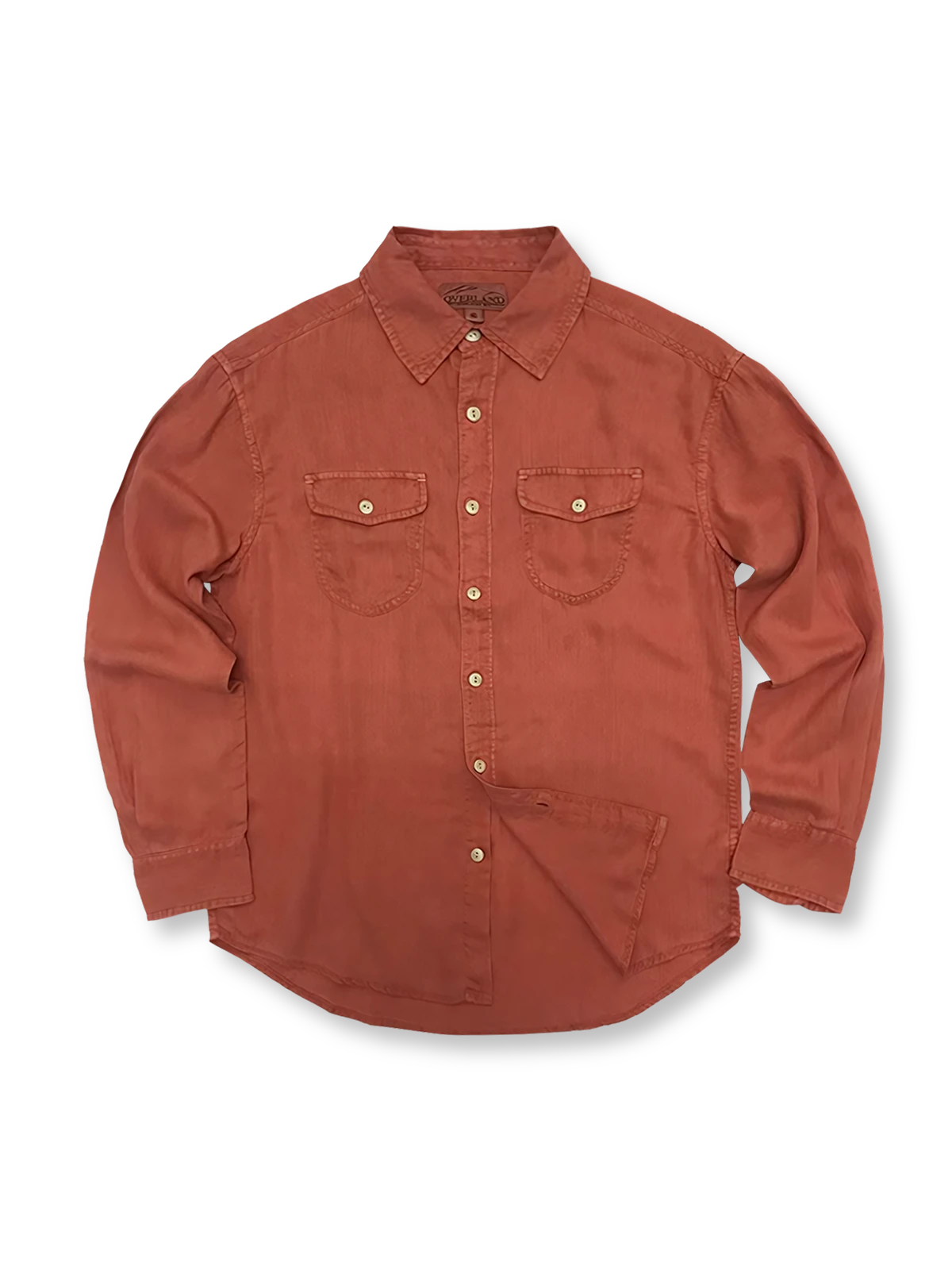 ライセール素材のヘリンボーン柄長袖シャツ、カーキ・ネイビー・グレーの3色展開。