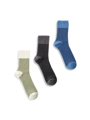 耐久性に優れたダブルニット製法、快適なコットン混紡素材の中丈ソックス3色セット