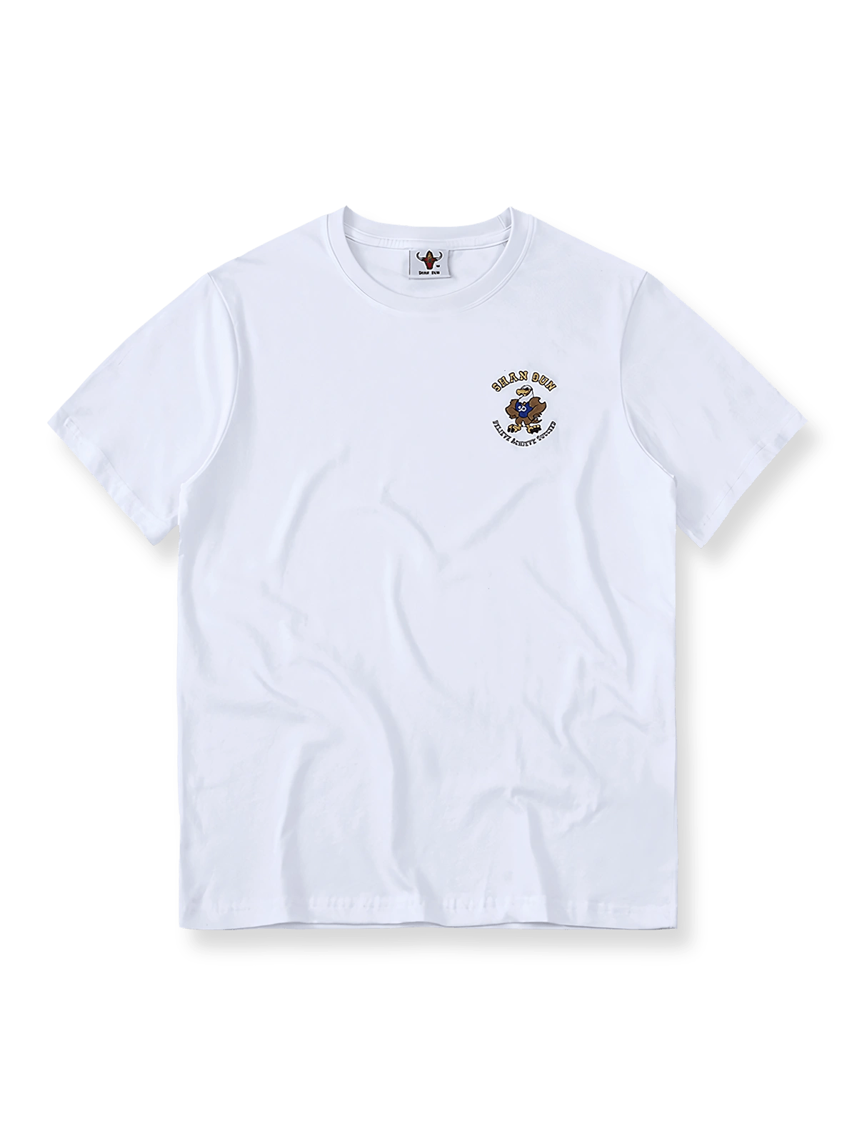 エメラルドグリーン色織りストライプのリラックスフィット日本スタイルショートスリーブTシャツの全体像。