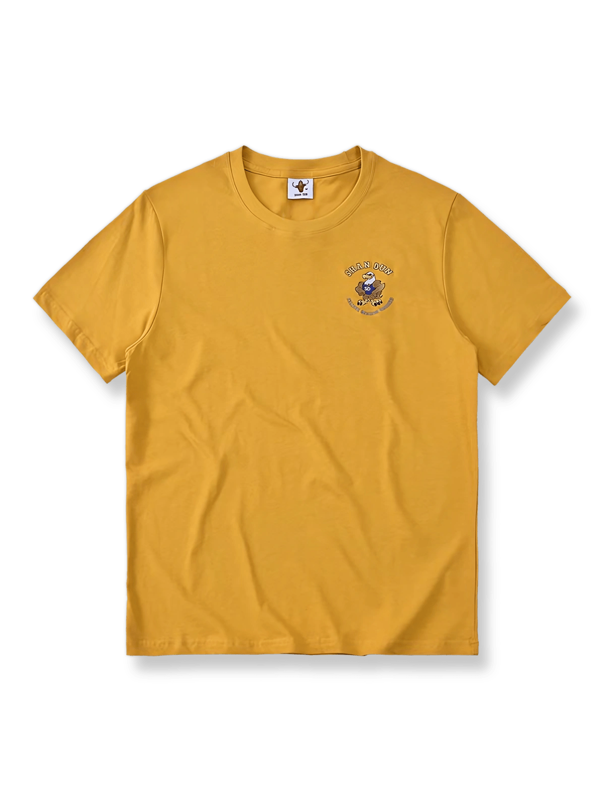 エメラルドグリーン色織りストライプのリラックスフィット日本スタイルショートスリーブTシャツの全体像。