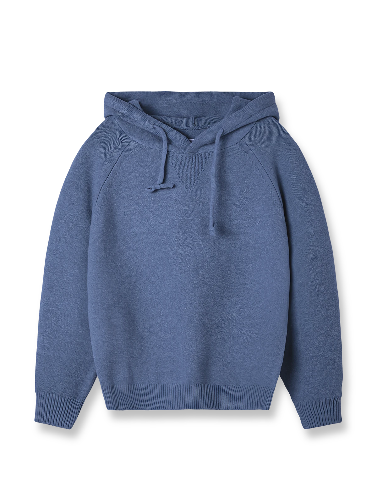 起毛加工とフード付きデザインが特徴のウール混紡ニットセーター。4色展開で耐久性のある仕上がり。