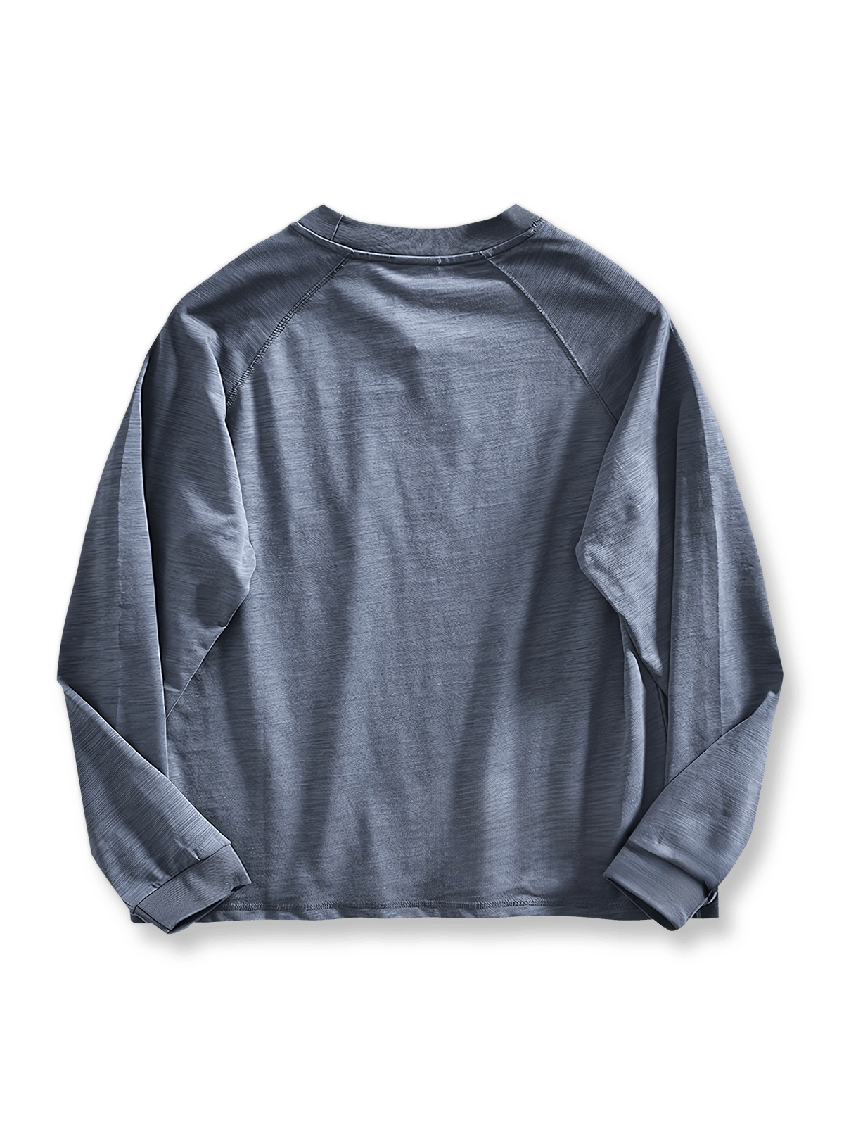 製品画像: ヘビーウェイト竹節糸長袖Tシャツの正面展示
詳細画像: リブネックとラグランスリーブのディテール展示