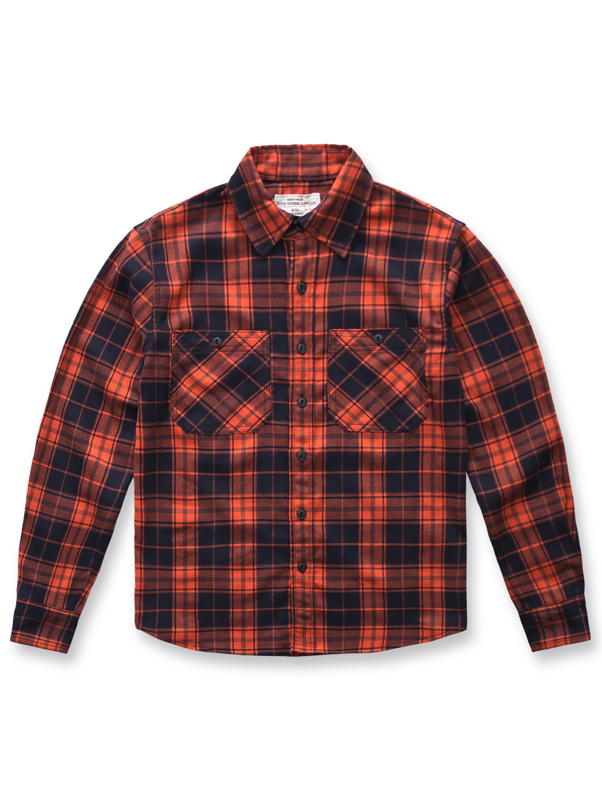 5色展開ヴィンテージ加工チェック柄厚手シャツの全体正面画像、ツーポケットとチェック柄のディテール。