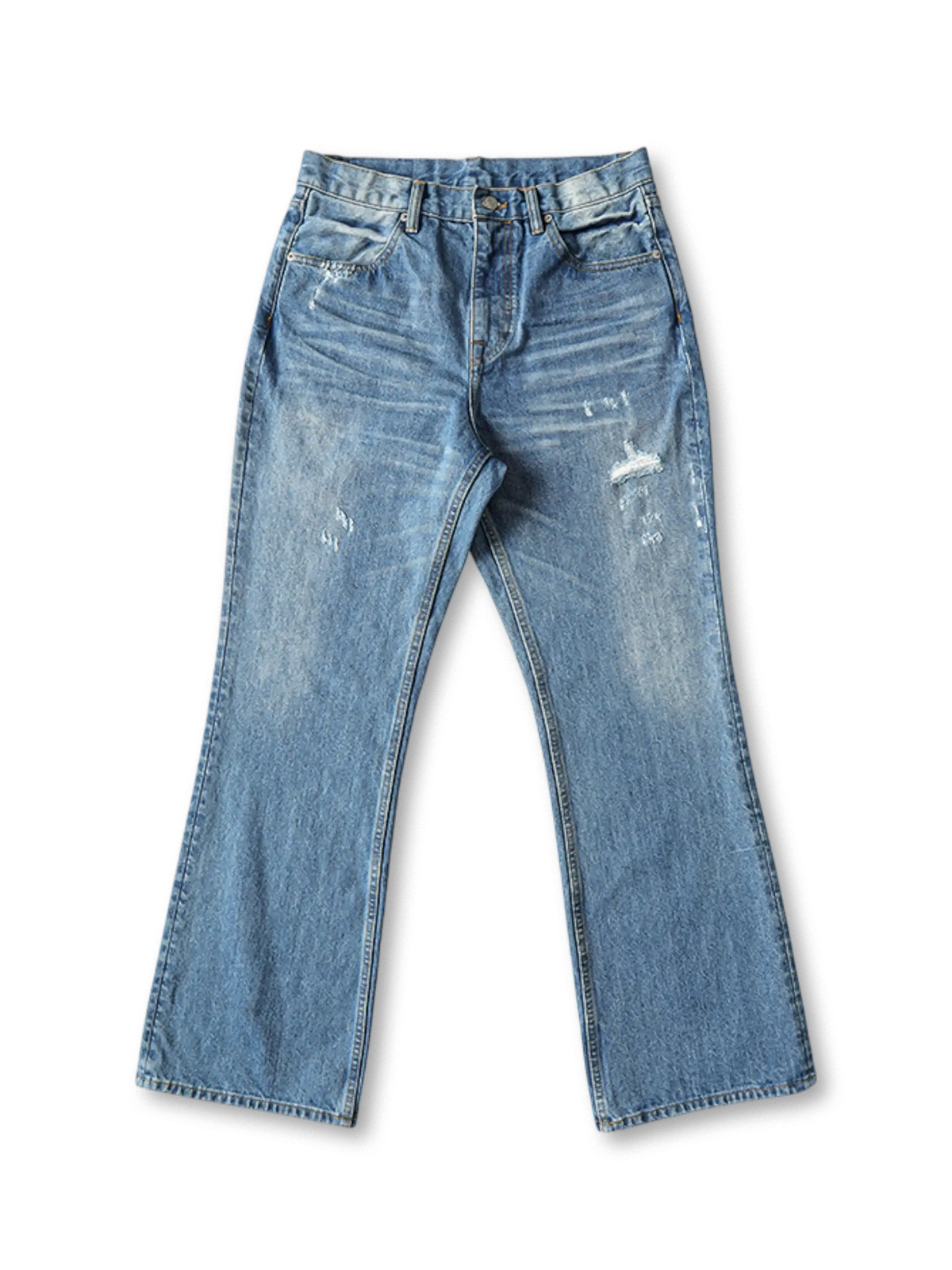 5.5oz赤耳セルビッジデニムブーツカットパンツ ライトブルー