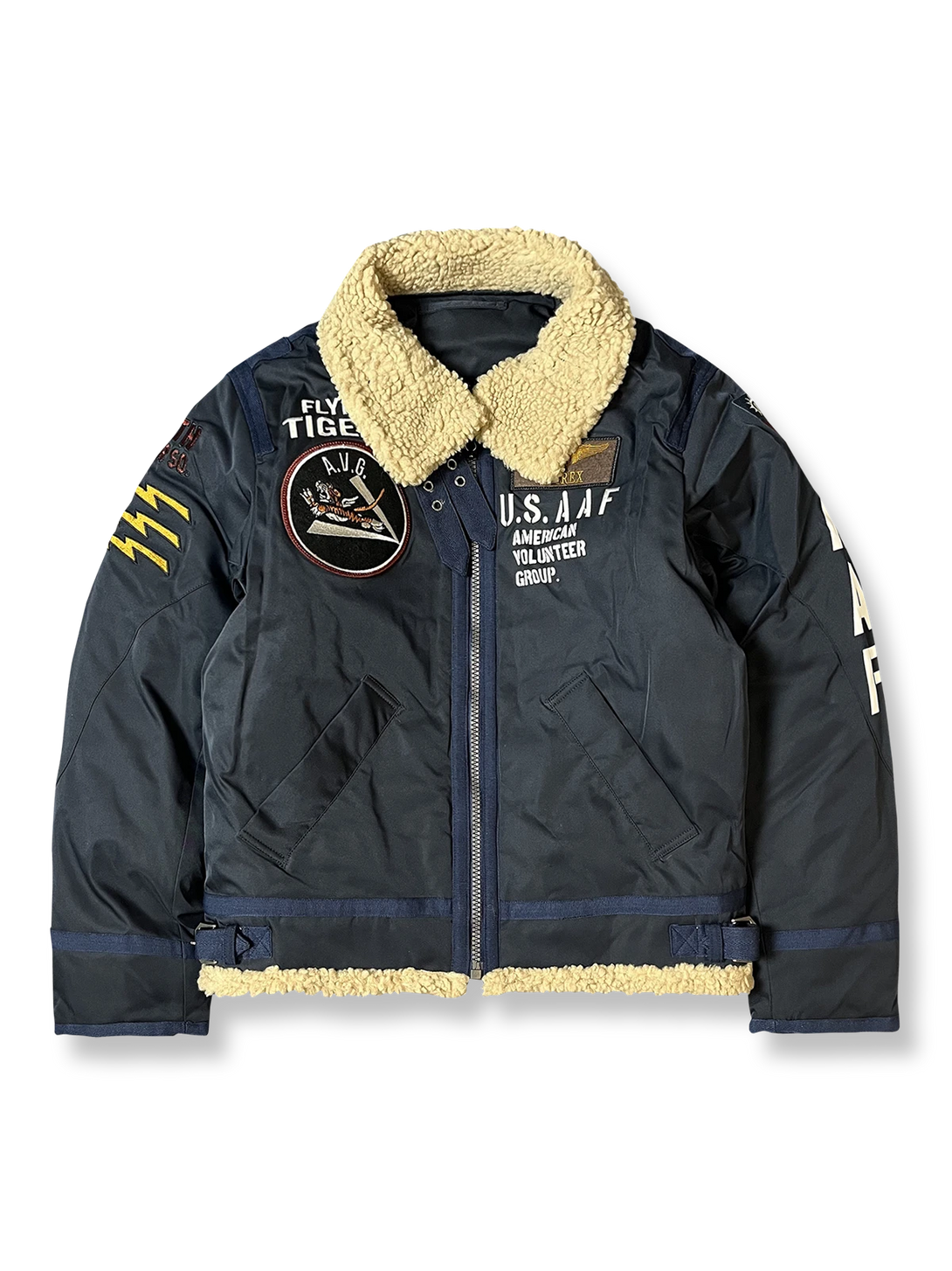 「74th FIGHTER SQ.」刺繍入りナイロン製B3フライトジャケット。