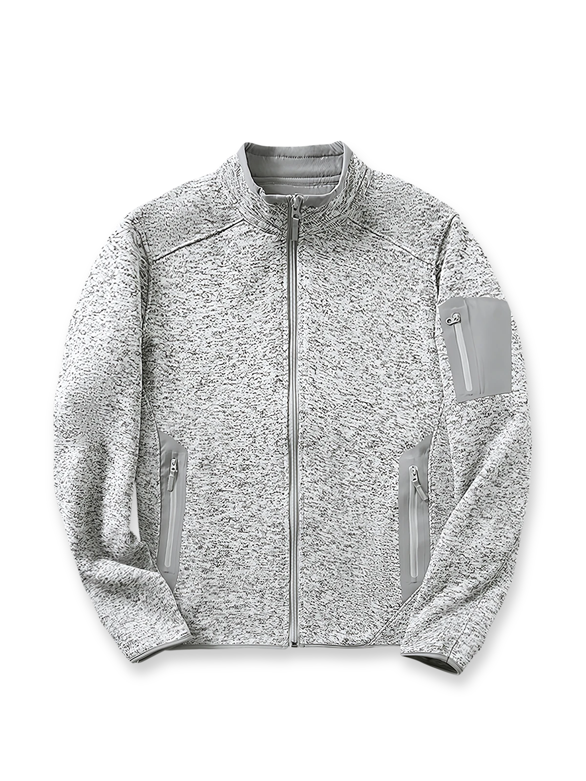 9色展開スタンドカラーフリースジャケットの全体正面画像、立体メッシュと起毛素材のディテール。