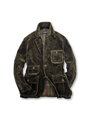 コーデュロイ生地のハンティングジャケット、フロントに複数ポケット