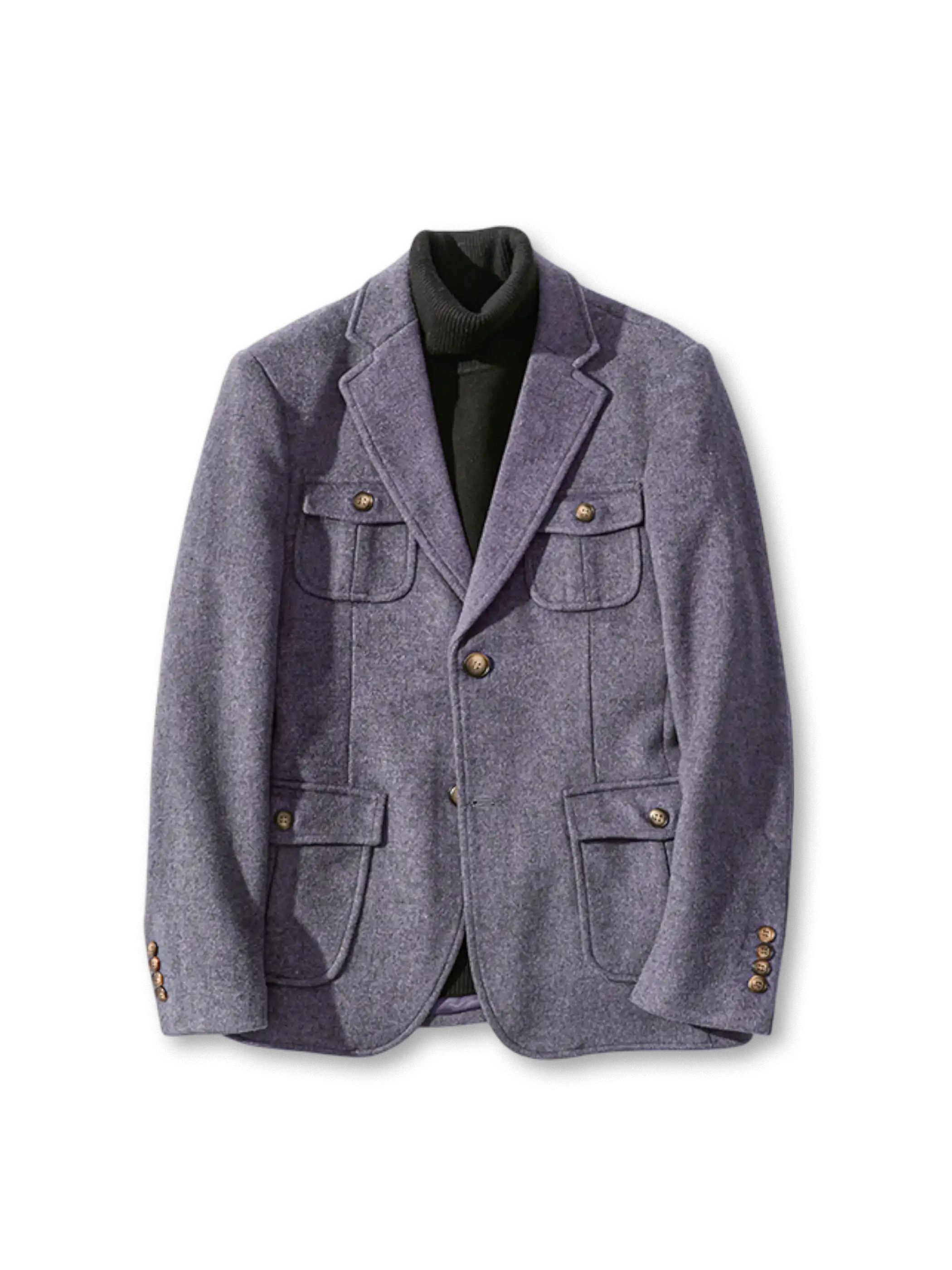 ウール混ハンティングブレザー、フラップポケット付き