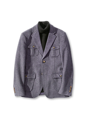 ウール混ハンティングブレザー、フラップポケット付き