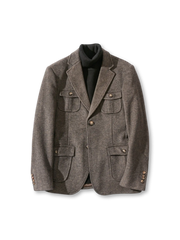 ウール混ハンティングブレザー、フラップポケット付き