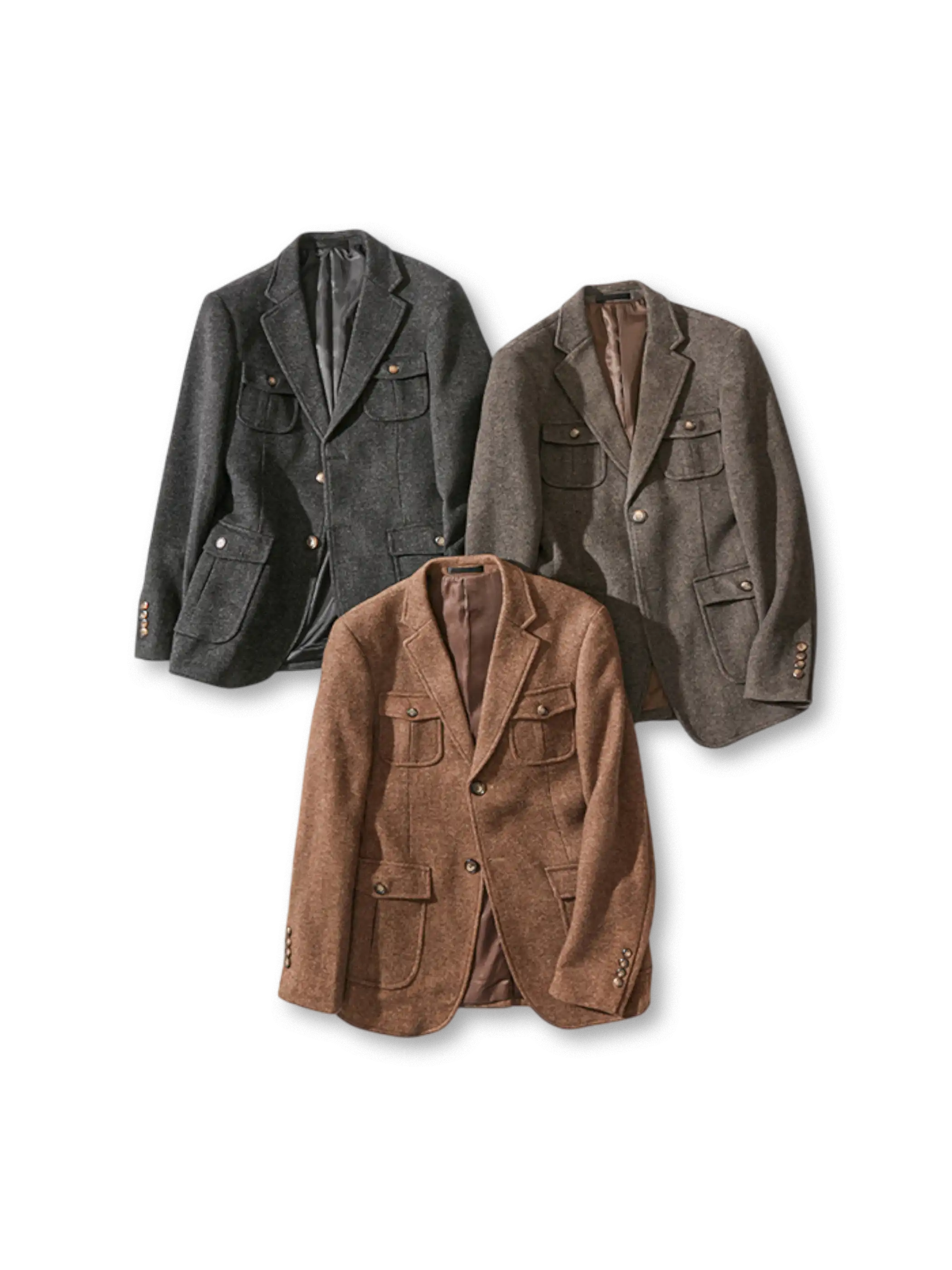 ウール混ハンティングブレザー、フラップポケット付き