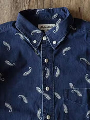 インディゴ染めペイズリー柄プリントシャツ正面画像
