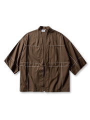  水洗刺子七分袖はんてんの正面、濃紺×カーキの配色デザイン