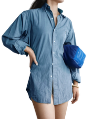 インディゴパッチワークそば殻スリーピングピロー正面画像