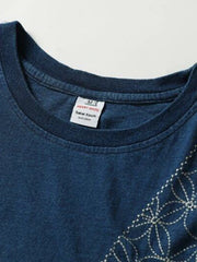 藍染め刺繍ショートスリーブTシャツ