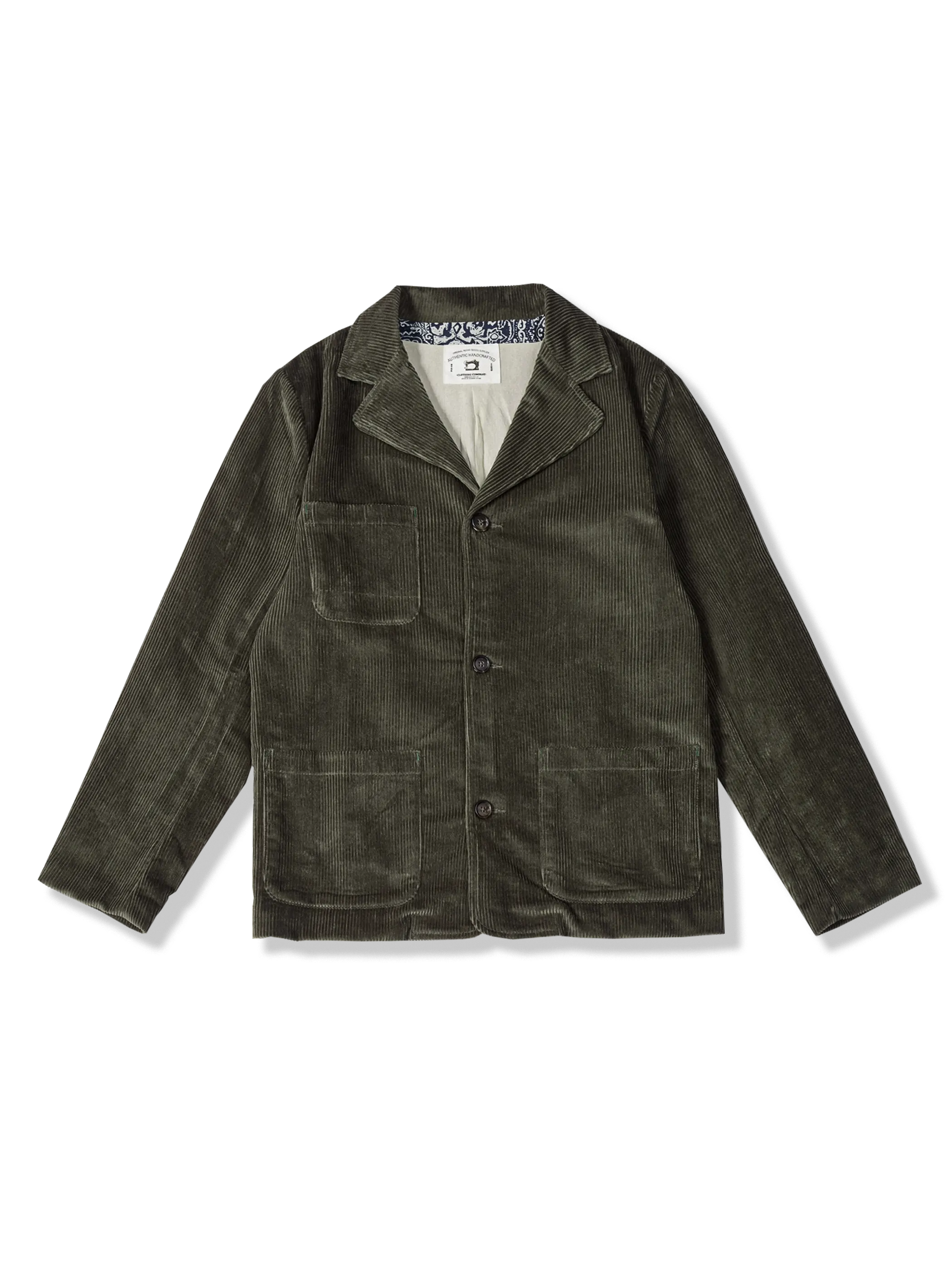 オリーブグリーン コーデュロイ テーラードジャケットの正面ビュー