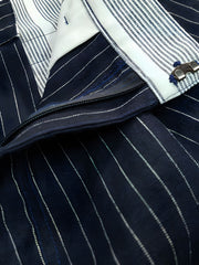 リネン パンツ 藍染ストライプ柄