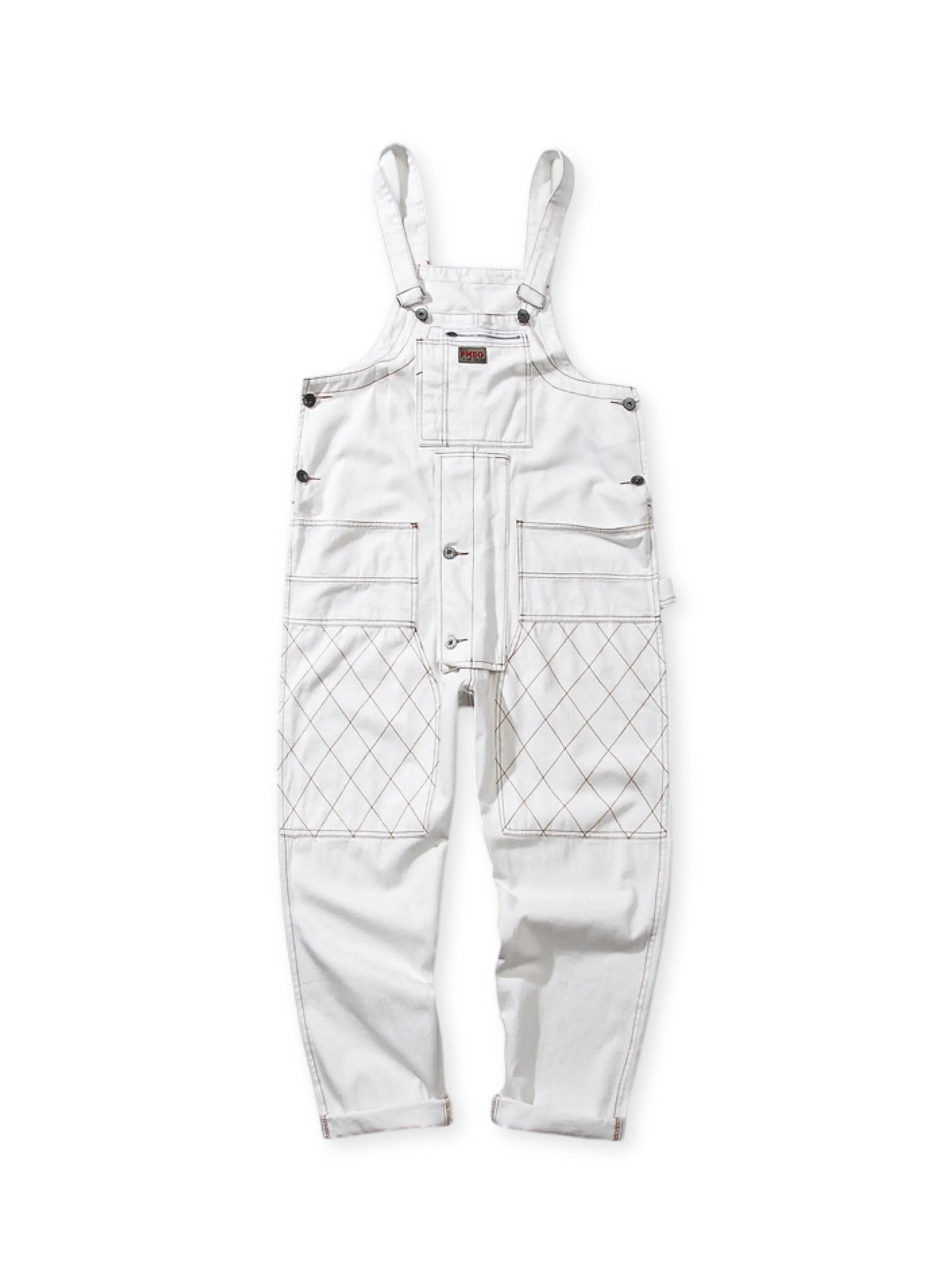 製品画像: ワイドフィット サロペット オーバーオールの正面全体ビュー
