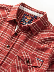 長袖チェックシャツ、両胸ポケット付き