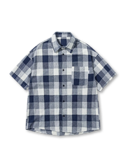 グレートーンのギンガムチェック半袖シャツ