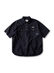 ベージュ、ブラウン、ネイビーの刺繍フィッシングショートスリーブシャツ3色展開